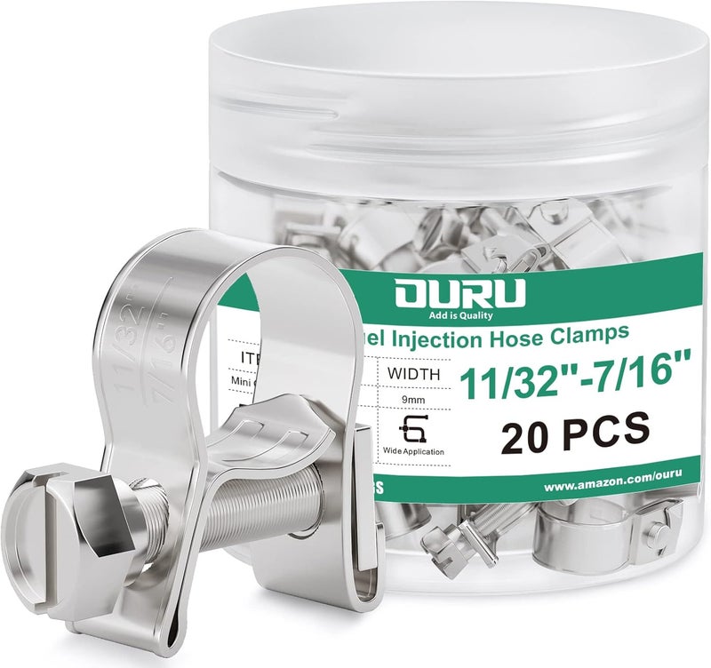 ORU Fuel Line Clamp 304 Stainless Steel,20PCS Adjustable 11/32"-7/16" Dia (9-11mm) Mini Fuel Injection Gas Line Hose Clamps,Pipe Clamp for Automotive,Diesel Petrol Pipe - Image 1